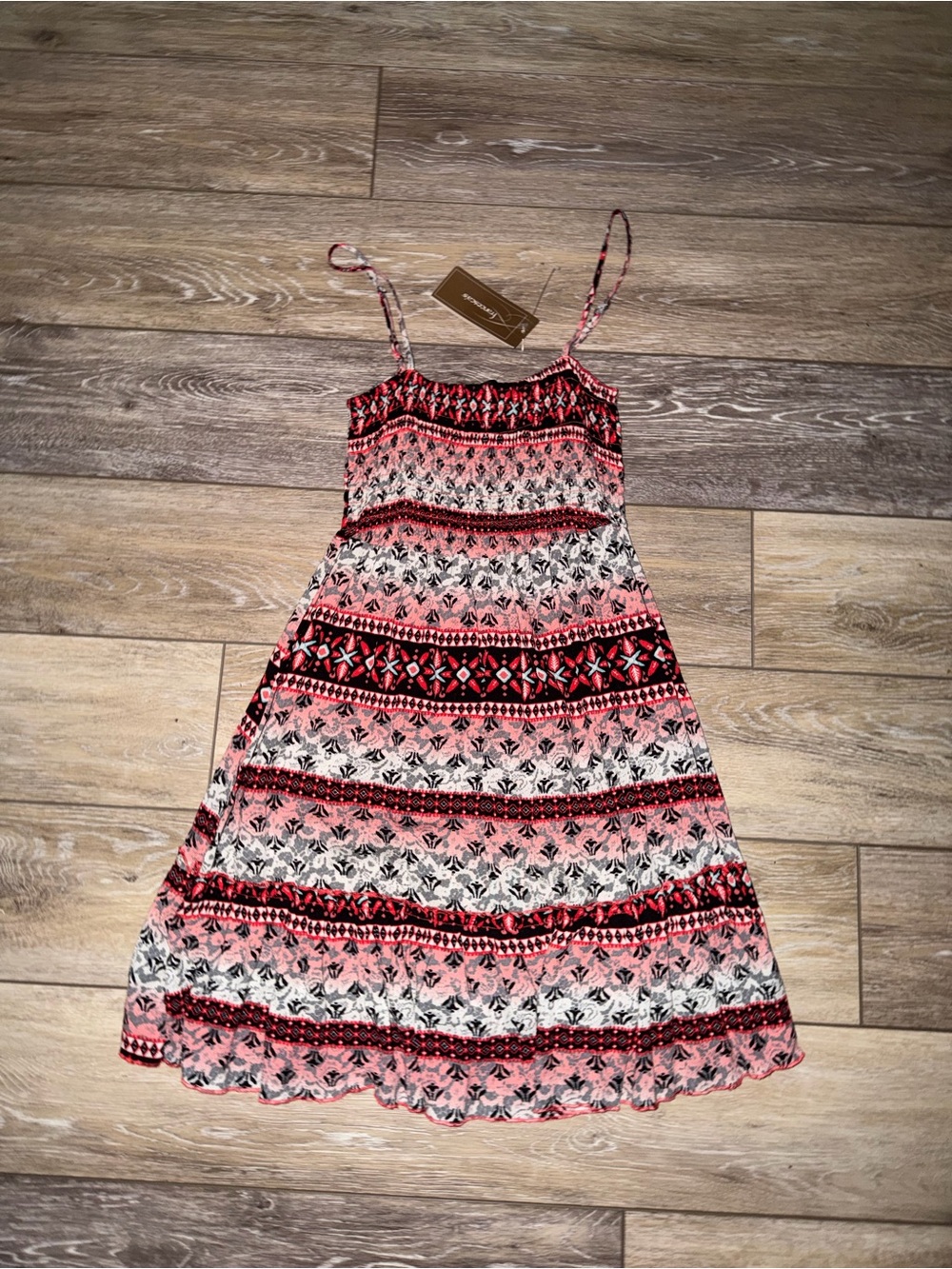 Pink Patterned Spaghetti-Strap Dress